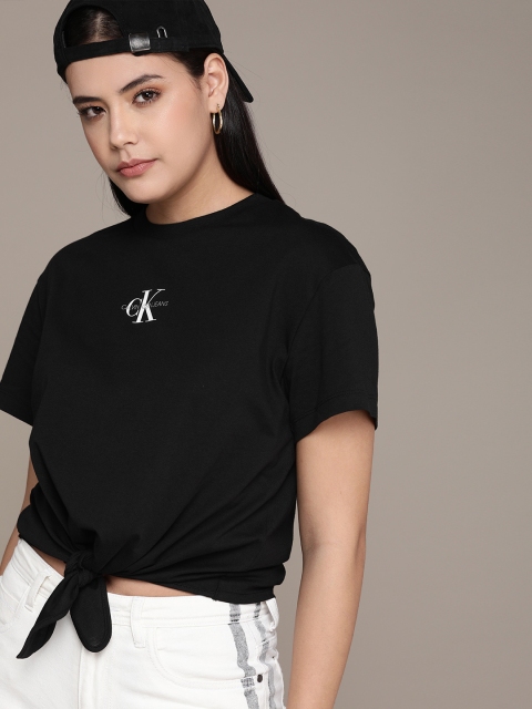 

Calvin Klein Jeans Women Black Boxy Tie-up Crop T-shirt