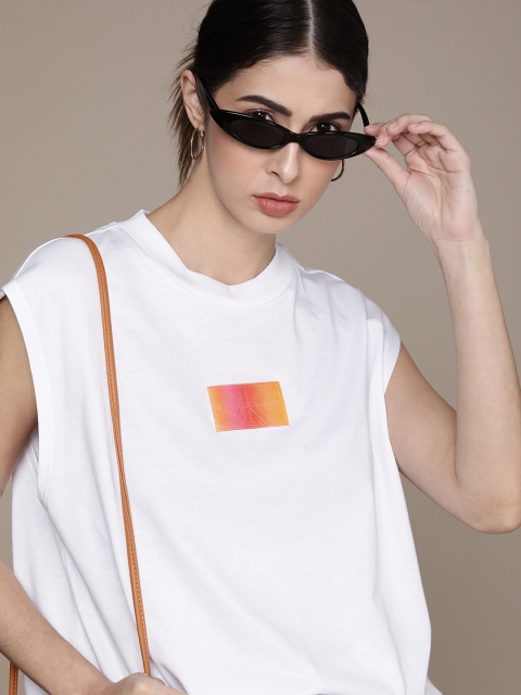 

Calvin Klein Jeans Women White Logo Printed Organic Cotton Boxy Organic Cotton T-shirt