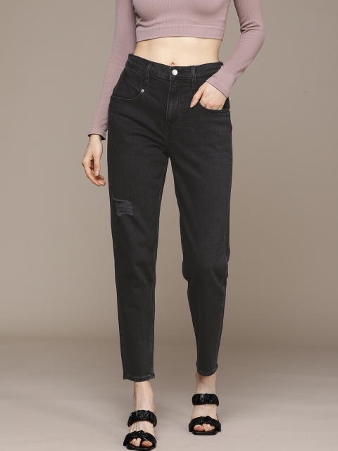 

Calvin Klein Jeans Women Black Mom Fit Mildly Distressed Light Fade Stretchable Jeans