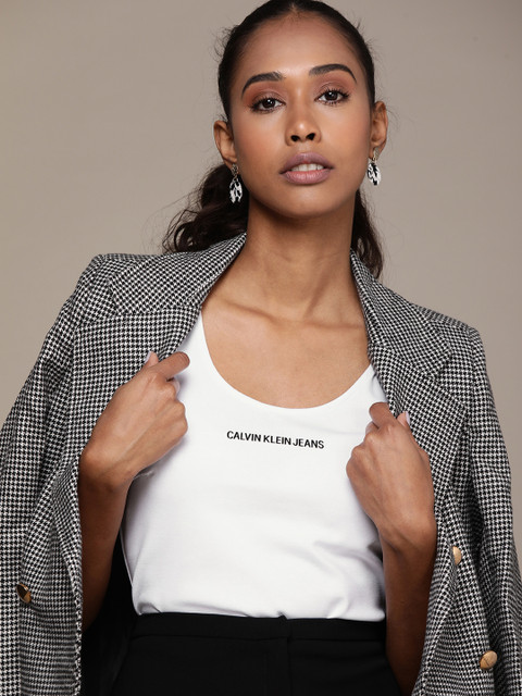

Calvin Klein Jeans Women White & Black Printed Bodysuit