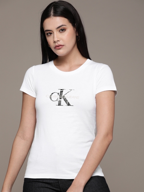 

Calvin Klein Jeans Women White Brand Logo Printed T-shirt