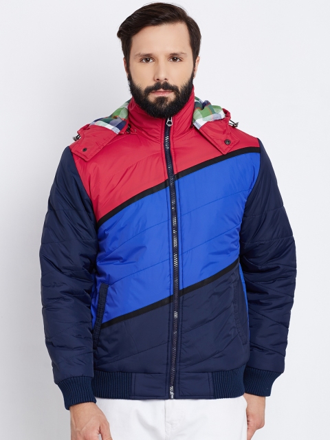 

British Club Blue Colourblocked Bomber Jacket with Detachable Hood