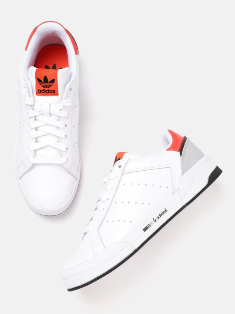 

ADIDAS Originals Men White Perforated Detail Court Tourino Leather Sneakers Excluding Trim