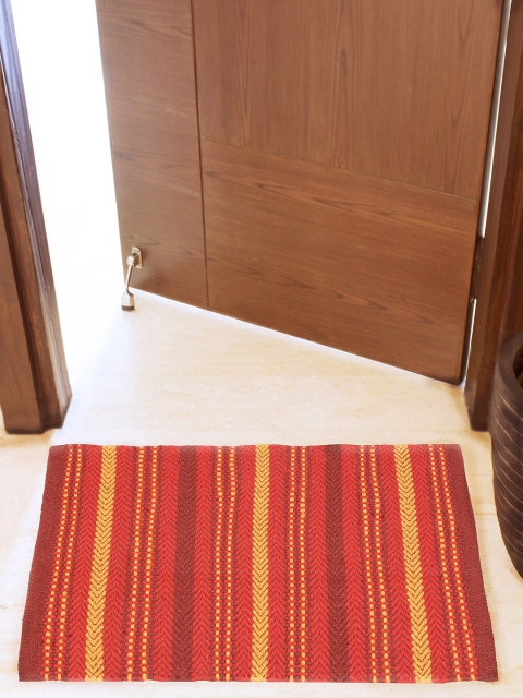 

House This Red Striped Cotton Rectangular Bath Rug