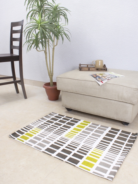 

House This Grey & White Printed Cotton Rectangular Bath Rug