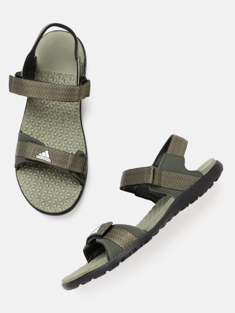 

ADIDAS Men Olive Green & Beige Chevron Woven & Brand Logo Print Elevate Sports Sandals
