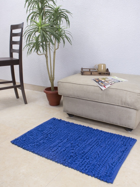 

House This Blue Cotton Rectangular Bath Rug