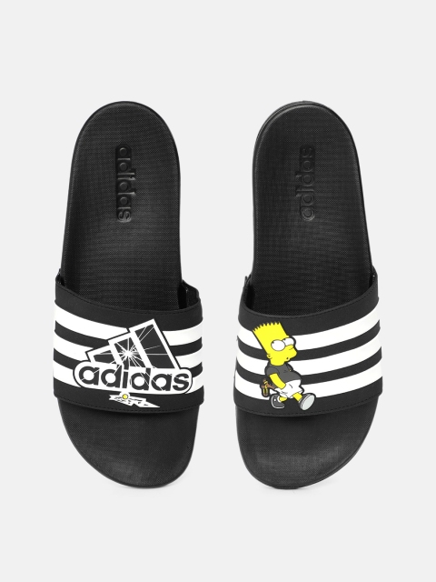 

ADIDAS Unisex Black & White Brand Logo Print Adilette Comfort Sliders
