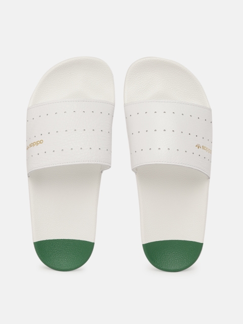 

ADIDAS Originals Men White & Green ADILETTE Perforated Leather Sliders