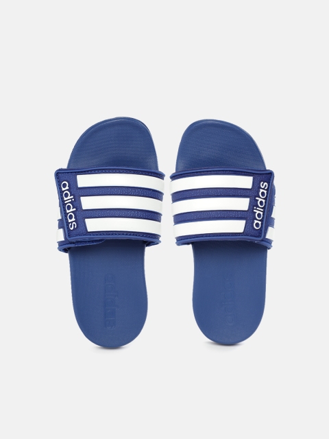 

ADIDAS Kids Blue & White Adilette Comfort ADJ Striped Sliders