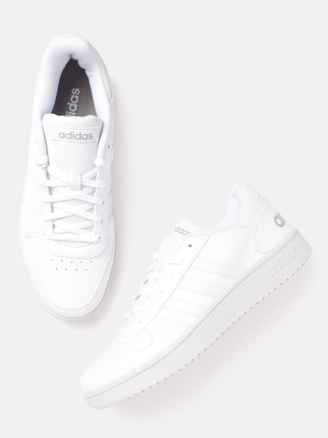 

ADIDAS Women White Solid Hoops 2.0 Basketball Inspired Sneakers with Perforation Detail