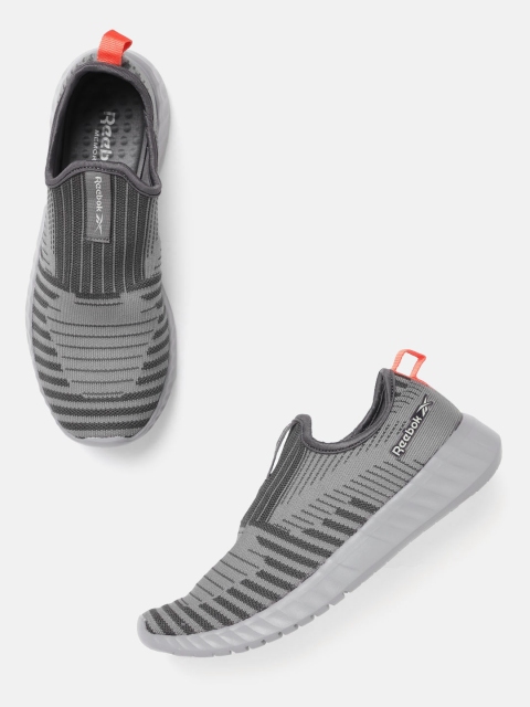 

Reebok Men Grey Striped Woven Design Kezar Laceless Walking Shoes