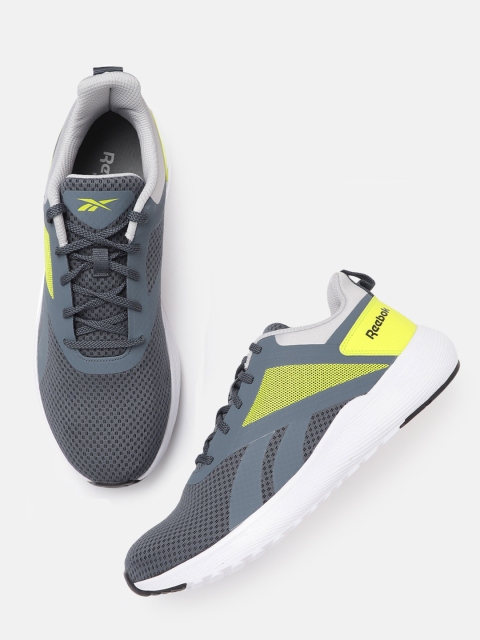 

Reebok Men Grey & Fluorescent Green Woven Design Mainland Running Shoes, Blue