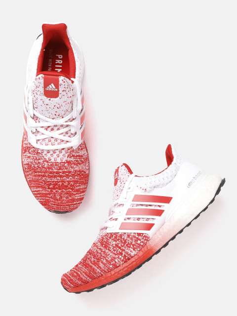 

ADIDAS Men White & Red Woven Design Ultraboost 4.0 DNA Sustainable Running Shoes