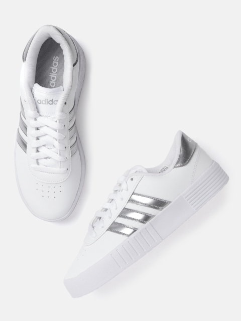 

ADIDAS Women White & Silver-Toned Court Bold Skateboarding Shoes