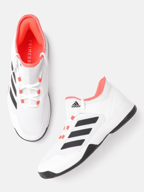 

ADIDAS Kids White & Black Woven Design Ubersonic 4 k Sustainable Tennis Shoes