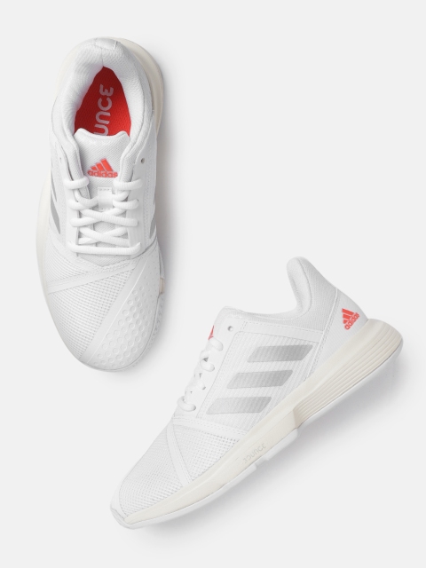 

ADIDAS Women White & Grey Woven Design CourtJam Bounce Tennis Shoes