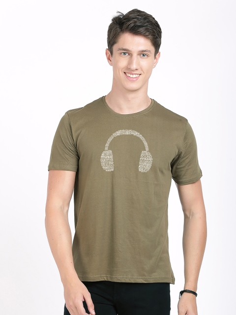 

MASH UNLIMITED Men Olive Green Printed Slim Fit T-shirt