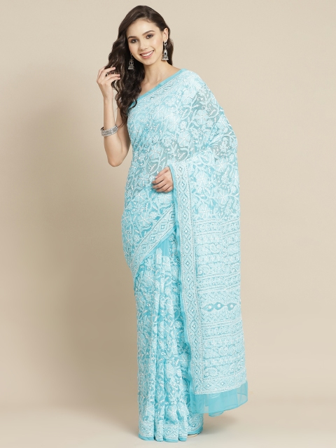 

ADA Blue & White Ethnic Chikankari Embroidered Sustainable Saree