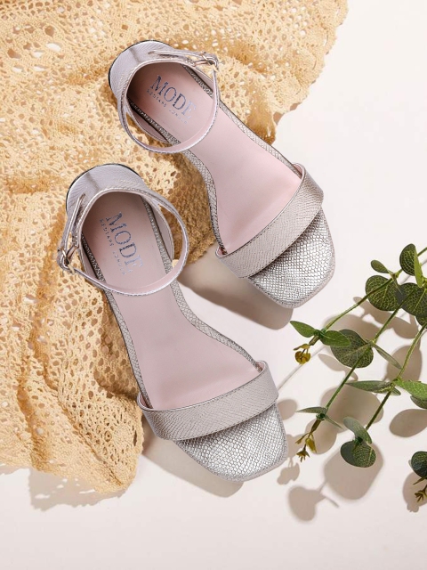

Mode by Red Tape Silver-Toned Block Heels with Buckles