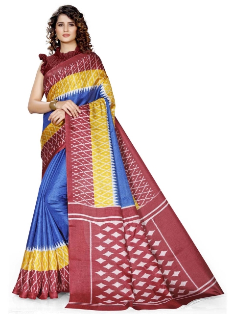 

KALINI Blue & Multicolor Geometric Print Art Silk Saree