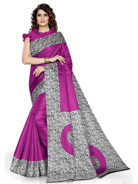 

KALINI Women Pink & White Floral Print Art Silk Saree