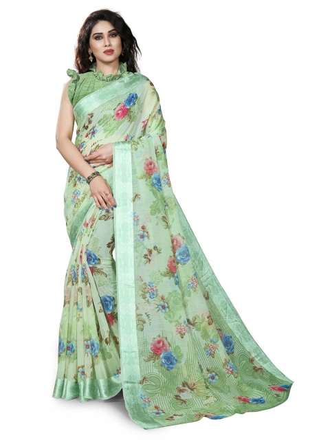 

KALINI Green Polycotton Floral Print Saree