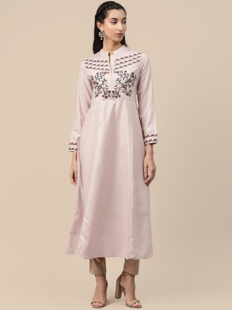 

Sangria Women Cream-Coloured Ethnic Motifs Yoke Design Thread Work Kurta