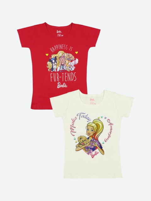 

Barbie Girls Red & Off White 2 Barbie Printed Cotton T-shirt