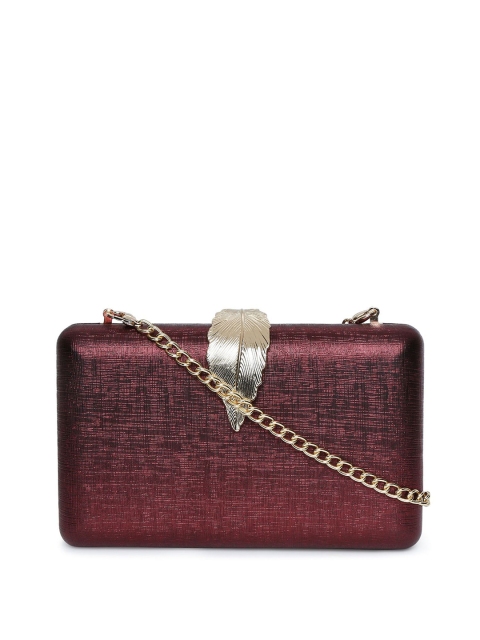 

Lavie Burdundy Solid Leaf Textured Detail Box Clutch with Detachable Shoulder Strap, Burgundy