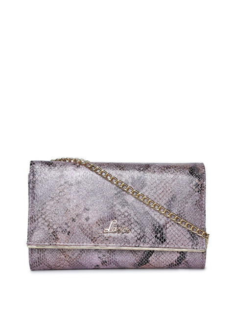

Lavie Pink & Black Snakeskin Print Foldover Clutch with Detachable Shoulder Strap