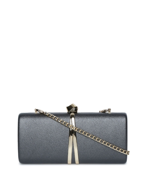 

Lavie Charcoal Grey & Gold-Toned Metallic Detail Box Clutch with Detachable Shoulder Strap