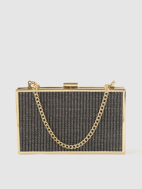 

Lavie Black & White Basket Weave Textured Box Clutch with Detachable Shoulder Strap