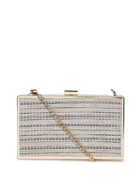 

Lavie Beige & Peach-Coloured Basket Weave Textured Box Clutch & Detachable Shoulder Strap