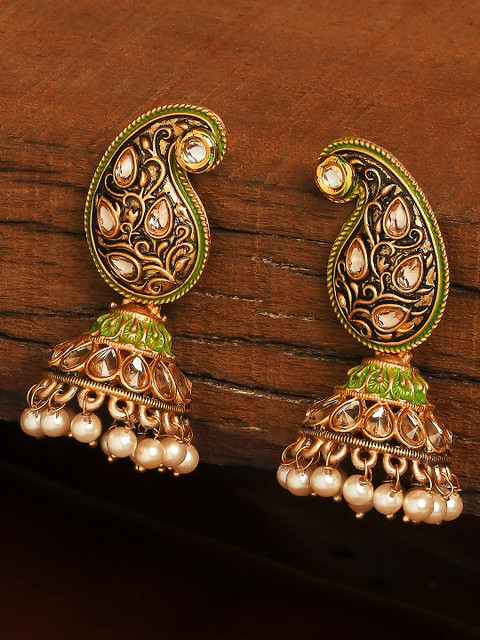 

OOMPH Green Contemporary Jhumkas Earrings