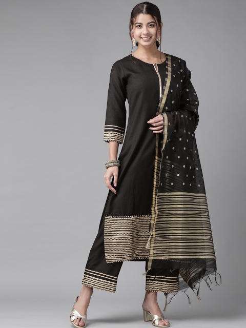 

Indo Era Women Black Regular Gotta Patti Kurta with Palazzos & With Dupatta
