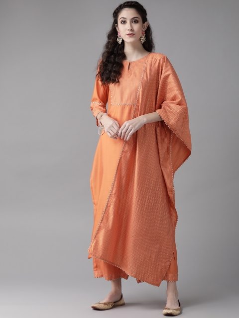 

Indo Era Women Orange Yoke Design Gotta Patti Liva Kurta with Palazzos & Dupatta