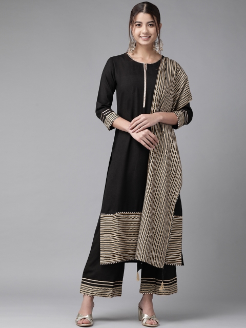

Indo Era Women Black Regular Gotta Patti Kurta with Palazzos & With Dupatta