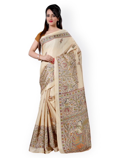 

Saree mall Beige Khadi Silk Printed Saree