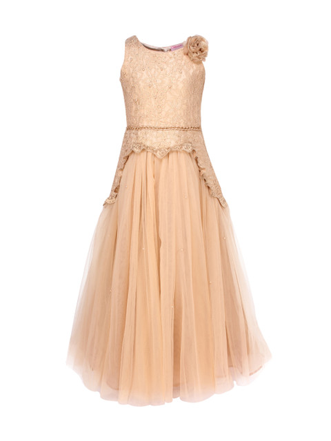 

CUTECUMBER Girls Beige Lace Maxi Dress