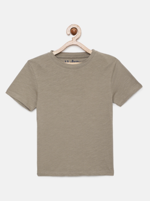 

METRO KIDS COMPANY Boys Tan Brown Solid Pure Cotton T-shirt