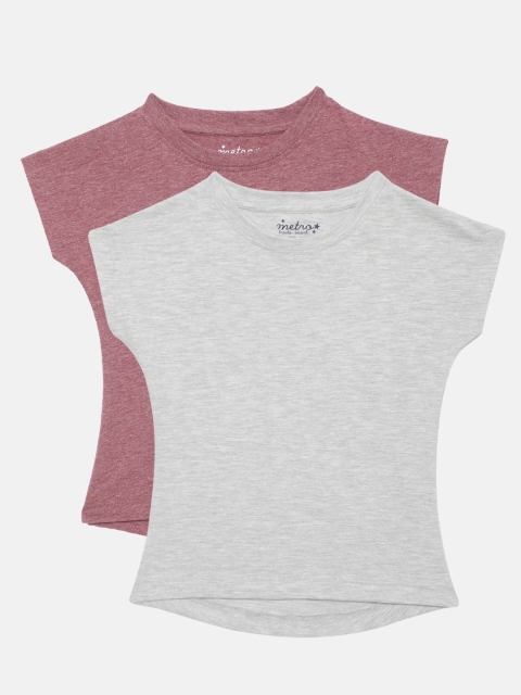 

METRO KIDS COMPANY Girls Pack Of 2 Solid Pure Cotton Crop Top, Grey melange