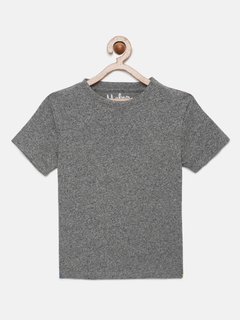 

METRO KIDS COMPANY Boys Grey Melange Solid Pure Cotton T-shirt