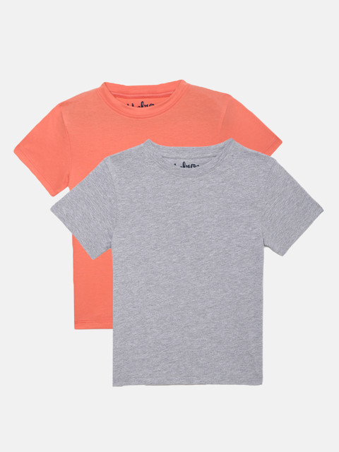 

METRO KIDS COMPANY Boys Pack Of 2 Orange Grey Solid Pure Cotton T-shirts