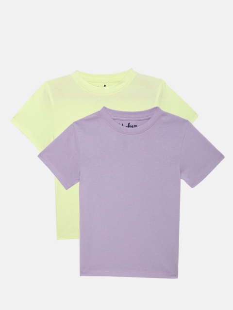 

METRO KIDS COMPANY Boys Pack Of 2 Green & Lavender Solid Pure Cotton T-shirts