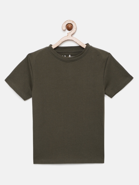 

METRO KIDS COMPANY Boys Olive Green Solid Pure Cotton T-shirt