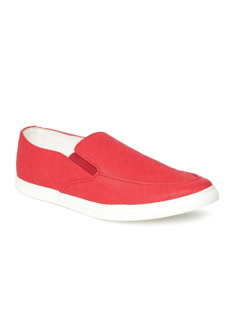 

Franco Leone Men Red Perforated Slip-On Sneakers