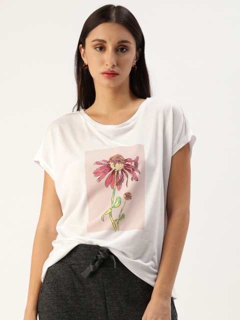 

Koton Women White Floral Printed Extended Sleeves T-shirt