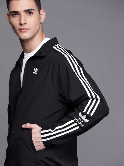 

ADIDAS Originals Men Black & White Adicolor LOCK-UP TREFOIL Loose Fit TRACK TOP