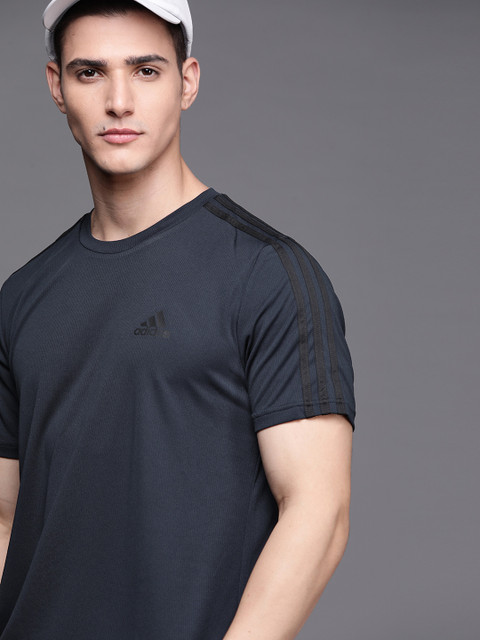

ADIDAS Men Navy Blue 3 Stripes Solid Sustainable T-shirt